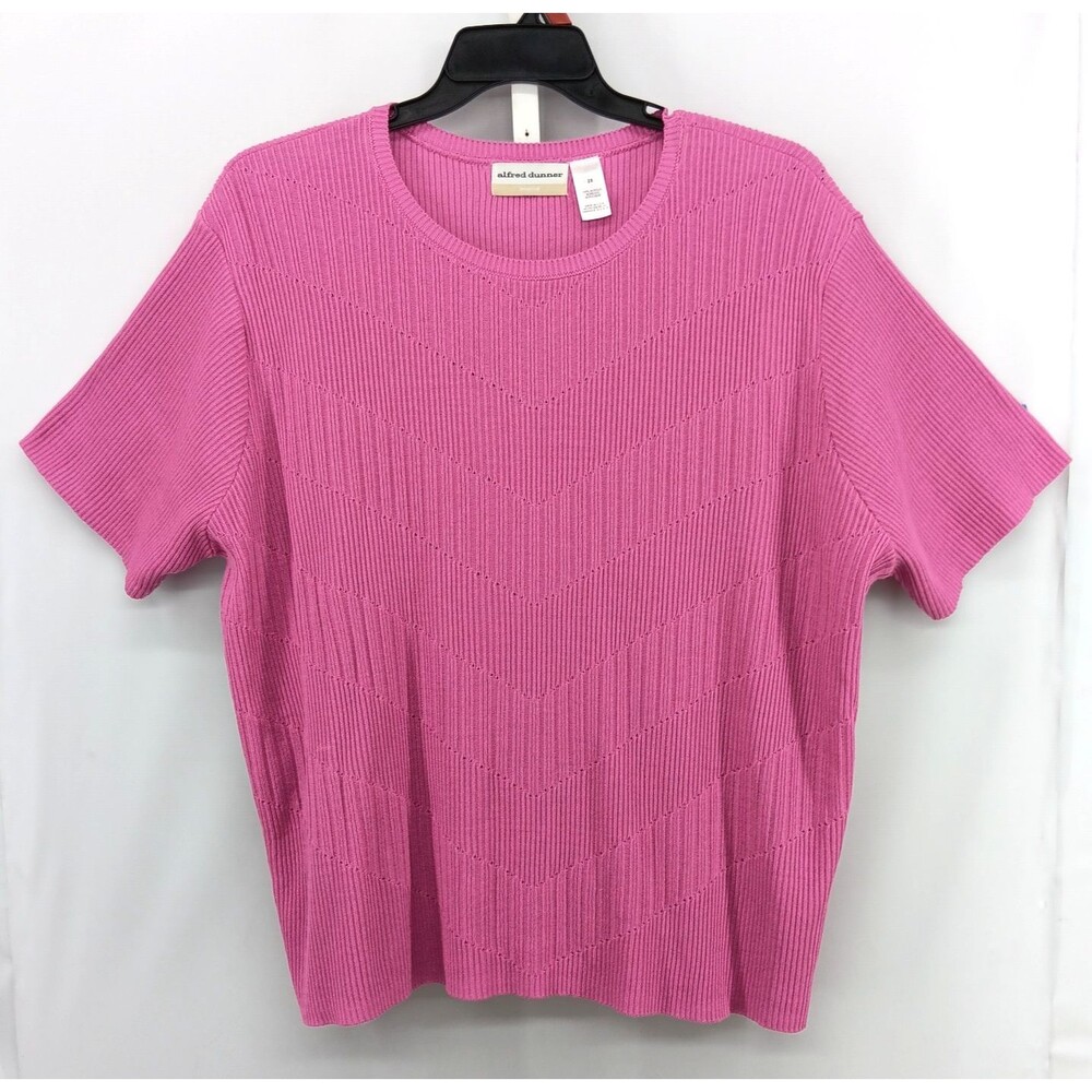 Alfred Dunner Sweater Womens Plus Size 2X Pink Ribbed Knit Short Sleeve Top